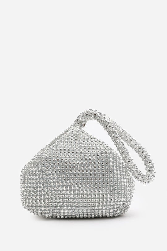NICKI DIAMANTE MINI CHAINMAIL POUCH BAG IN SILVER