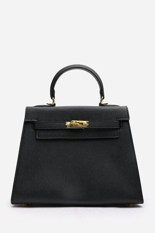 Lluvia Top Handle Satchel Mini Tote Bag with Turn-Lock Closure in Black